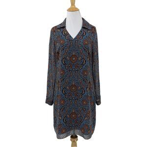 CAbi Dress Women XS Extra Small Provincial Floral Boho V Neck Collar Shirt Lined